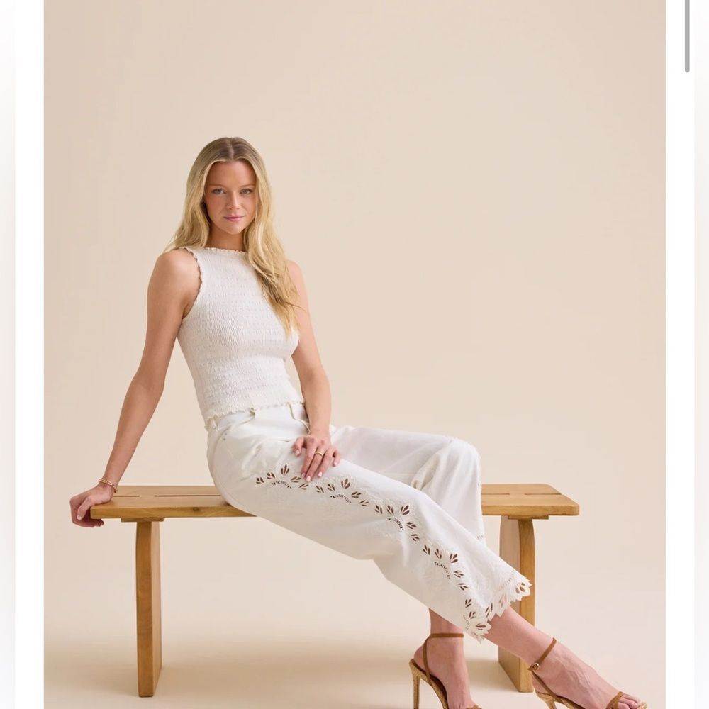 Altar’d State White Eyelet Wide-Leg cropped jeans